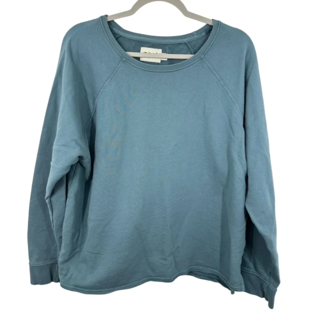 Pact Organic Cotton Raglan Sweatshirt Blue XL Pullover Crew Neck Side Slit - Picture 1 of 8